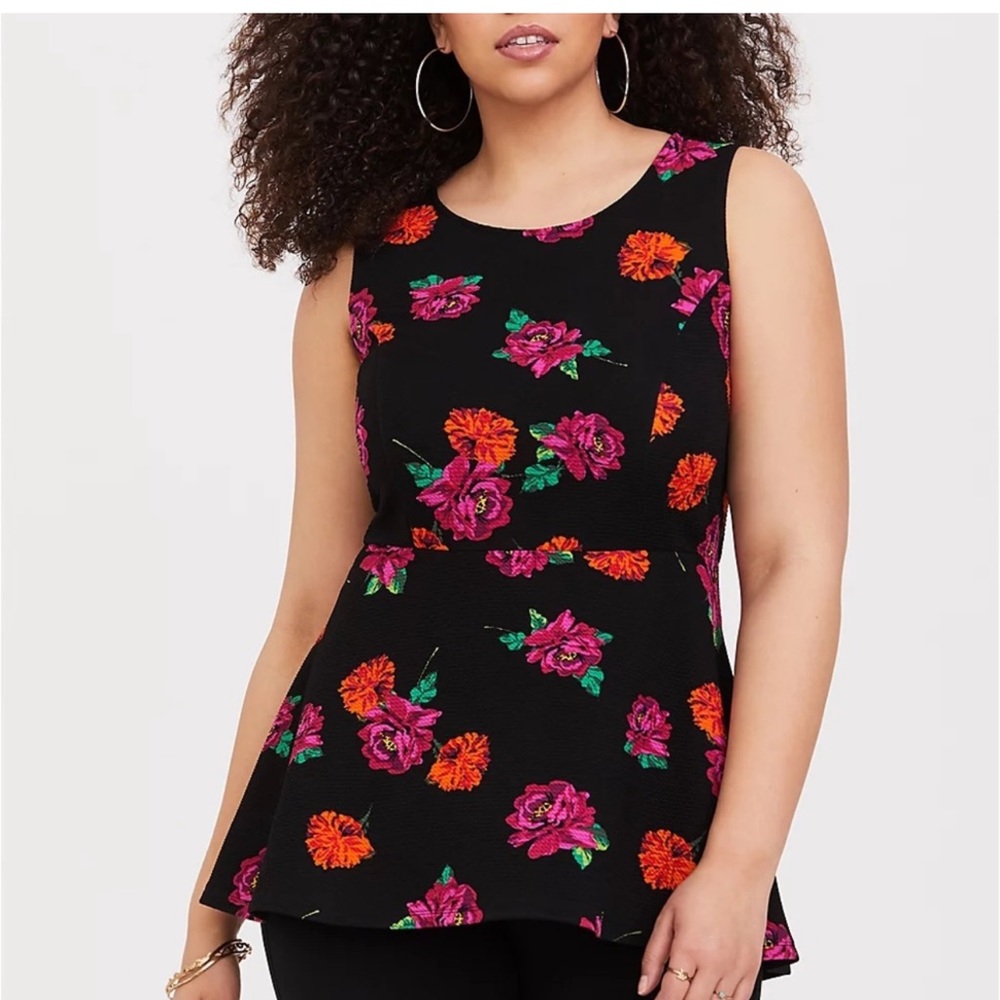 Torrid Size 1/1X Floral High Low Peplum Tank Top